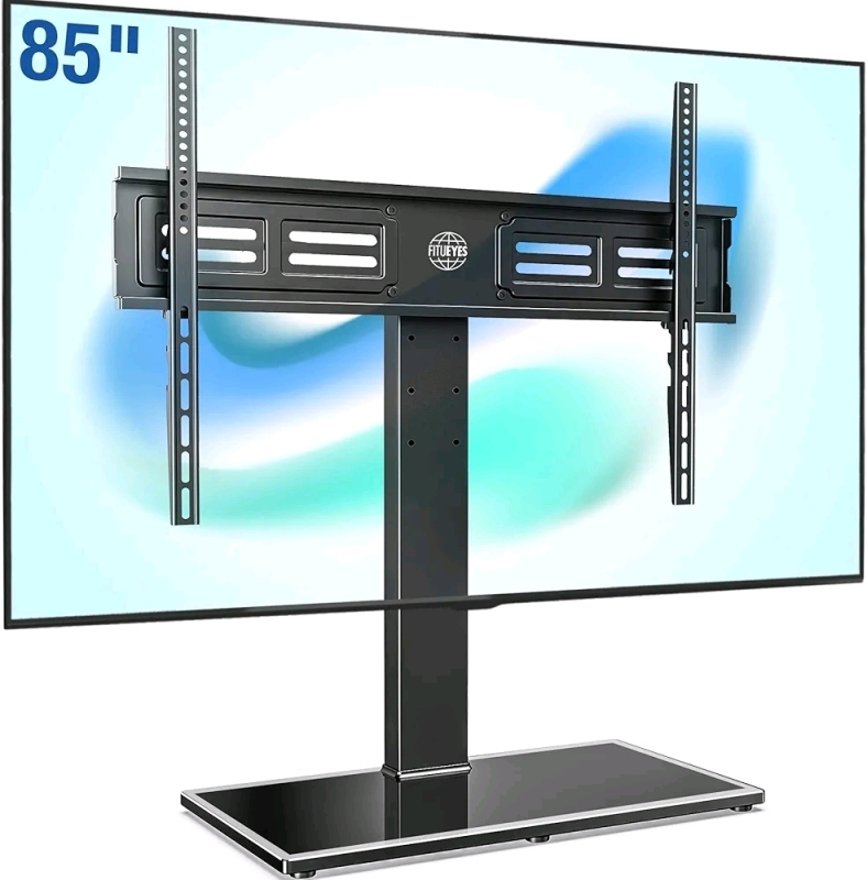 New - FITUEYES Swivel TV Stand , Supports 50" - 85" TV . TV Table Stand with 40&deg; Swivel Mount, Height Adjustable & Tempered Glass Base , Holds up to 88lbs