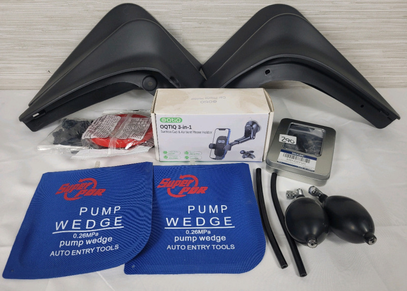 Automotive Lot : Pump Wedge Auto Entry Tool , 3-in-1 Vehicle Cellphone Holder , Mercedes Benz Fob Holder & Tesla 3 RL Wheel Well Covers