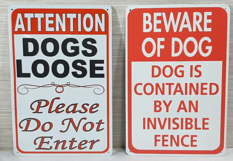 2 New "Beware of Dog" Metal Signs - 12"X8"