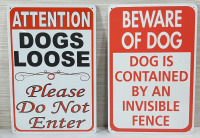 2 New "Beware of Dog" Metal Signs - 12"X8"