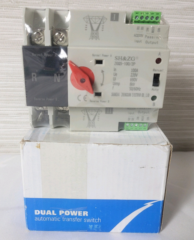 New - SHZG Dual Power Automatic Transfer Switch Dual Power Generator Changeover Switch ZGQ5-100/2P 220V Self Cast Conversion