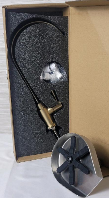 New - 12" Brushed Gold Drinking Water Faucet & Automatic Press Faucet Glass Rinser