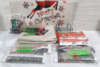 Lot of Christmas Themed Products, Including 4 Pillow Cases, 35 Croc Pins, 3 Diamond Painting Mats with Plastic Diamonds and Applicators & 8 Diamond Painting Coasters