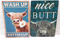 2 New Yak Themed Metal Signs - 12"X8"