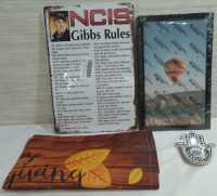 New Home Decorations Lot 12x8 Metal Tin sign NCIS, 25x21" Thanksgiving Magnetic Table Mat, 4.5" Ceramic Jewelry Dish, 11x7" Plexiglass Frame, 8 Table Corner Guards