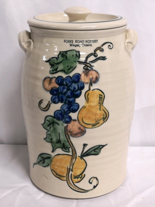 Stunning Large Lidded Crock Forks Road Pottery, Winger, Ontario - 13.5" Tall & 7.25" Diameter