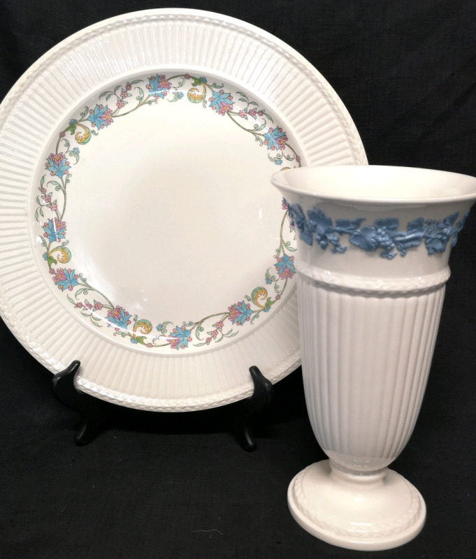Wedgwood Embossed Queensware Vase & Centerpiece Platter Banbury