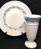 Wedgwood Embossed Queensware Vase & Centerpiece Platter Banbury