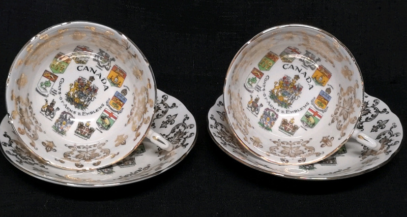 2 PARAGON Teacups & Saucers Canada Coats of Arms & Emblems