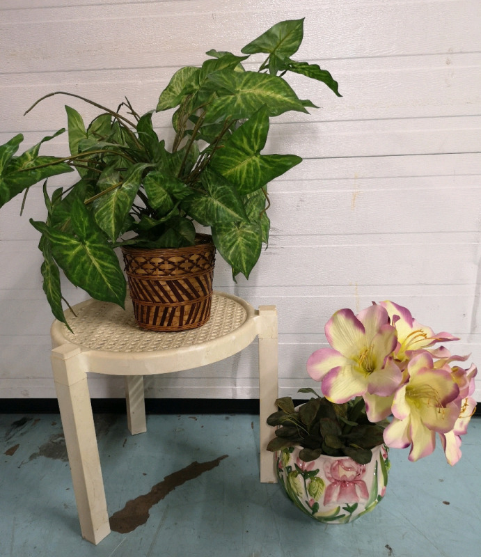 Faux Plants and Patio Side Table