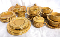 32 Royal Worcester Crown Ware Dishes - Cups & Saucers, Plates, Bowls and Serving Dishes - Embossed Fruit Pattern
