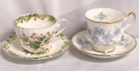 2 PARAGON Teacups & Saucers - Remember Me & Bleeding Heart Vine Pattern