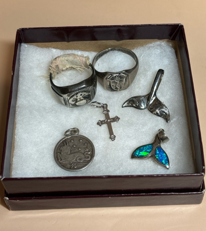 Sterling Lot Opal Whale Tail Rings Charms