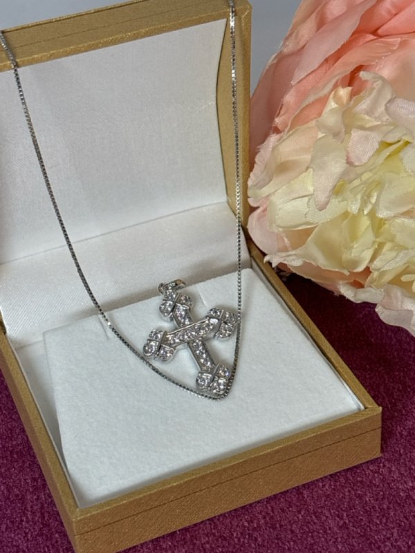 925 Sterling Silver PAJ CZ Stamped Exquisite Classic Cross Pendant Huge Sparkle 925 Italy PAJ Box Chain 18 Inches