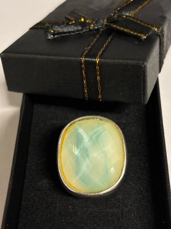 Chalcedony Cushion Cut Large Statement Sterling Ring Size 8