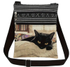 New Casual Cat Print Crossbody Bag Polyester Foldable with Adjustable Strap Dual Zipper,
