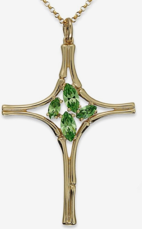 New Sterling Silver Vermiel Large Cross with Green Stones Simone Smith SIS