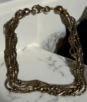 Sterling 925 5 Strand Box Chain Bracelet Lobster Clasp with Ball Stations 7 Inches