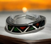 925 Sterling Ammolite Band Ring Korite in Size 7