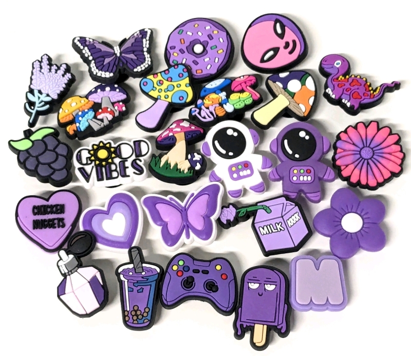 25 New Purple-Themed Croc Charms | Most Around 1" Long