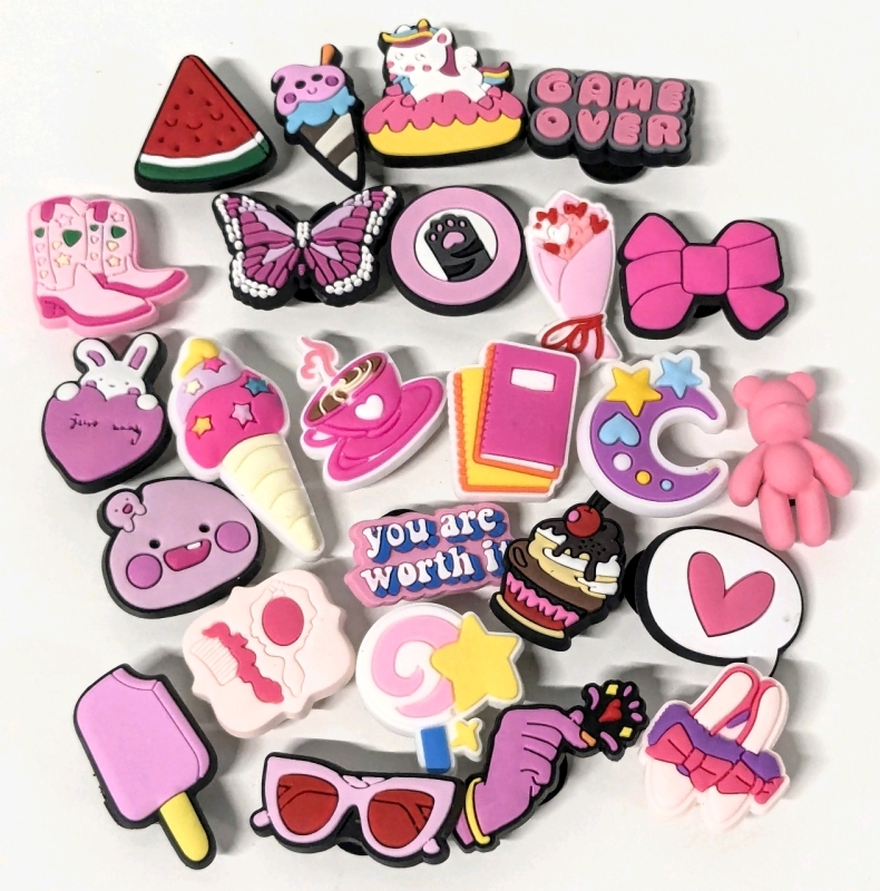 25 New Pink & Positive-Themed Croc Charms | Most Around 1" Long