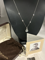 New Tycoon 925 Sterling Silver Platinum Plated Brilliant CZ Necklace Original Logo Box + Dust Pouch Stamped