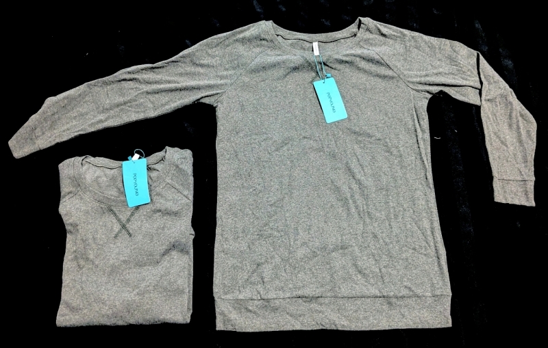 2 New Ladies Size Medium | Popyoung Fall Long Sleeve Crewneck Tops (Dark Grey)