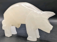 Neat Carved Alabaster Stone Pig Figure | 6" x 1.8" x 4" Tall