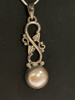 925 Sterling Silver Fresh Water Pearl Nepal Pendant Stamped 925 MJI Italy box chain is 18 inches