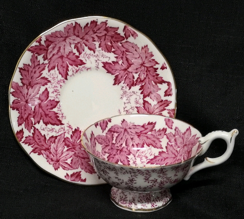Coalport Teacup & Saucer Red Maple Leaf & Ivy Pattern