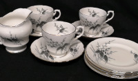 12 Paragon Dishes - Cups & Saucers + Creamer + Side Plates Wild Grass & Leaf Pattern