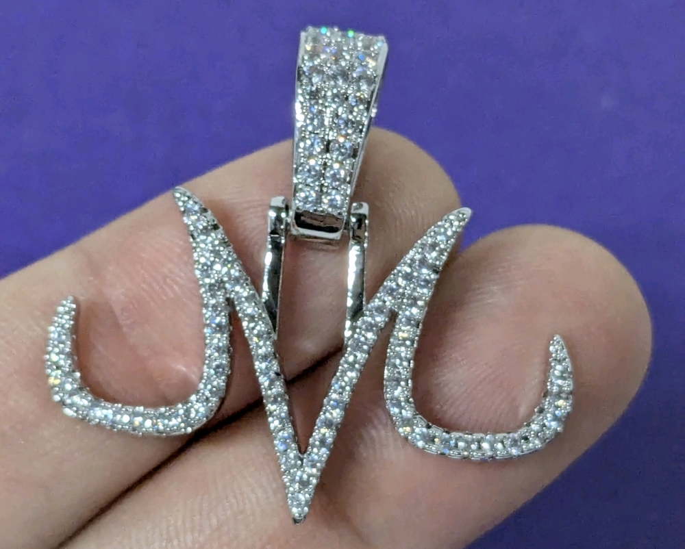 New GLD Majin Pendant 14k White Gold Plated w CZ stones Retails for 123
