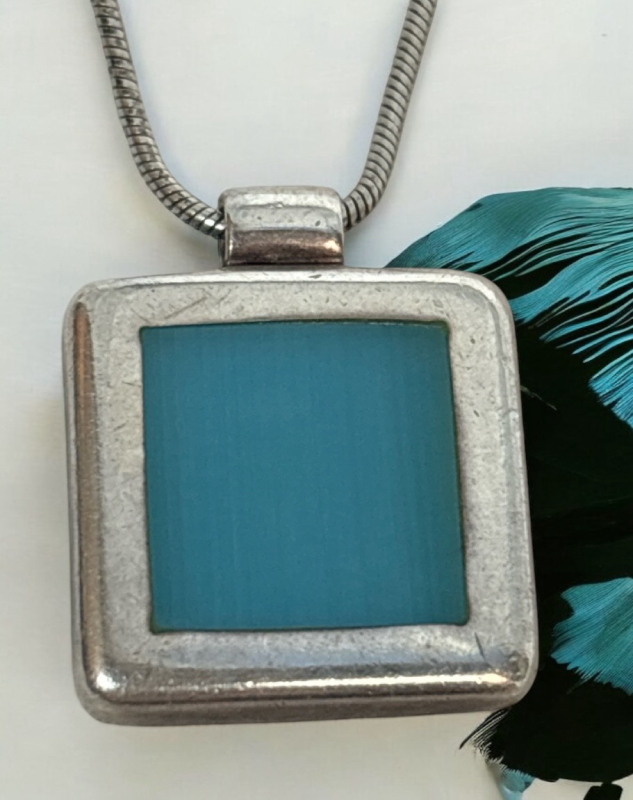 Sterling 925 Square Pendant Turquoise Stone on 925 Sterling Snake Chain 18 Inch