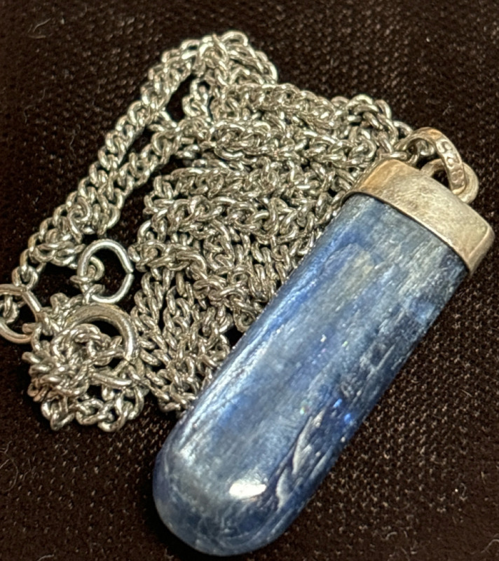 Blue Kyanite Sterling Stamped Wand Pendant with Chain