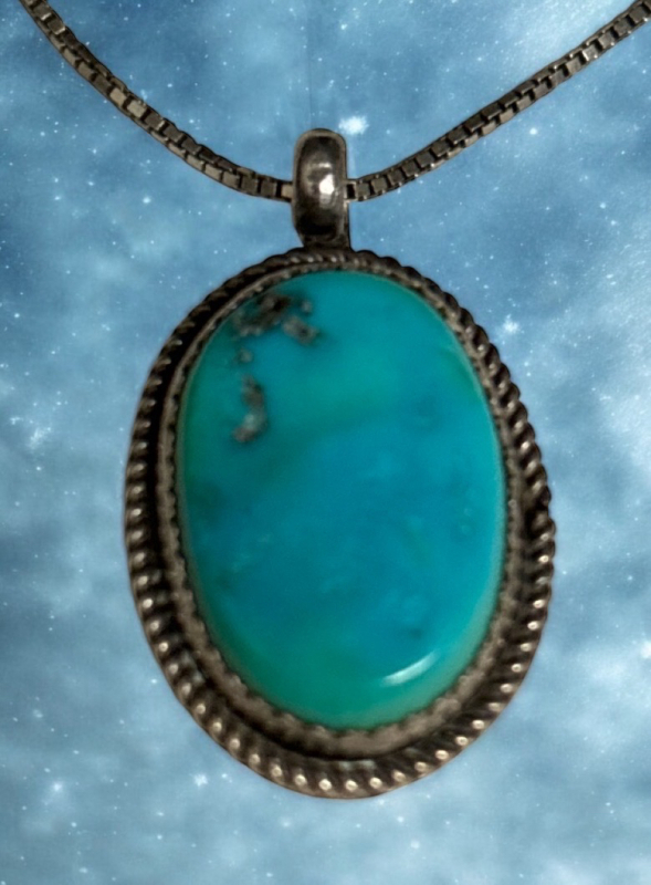 Native American Sterling Turquoise Pendant Italy Sterling Box Chain
