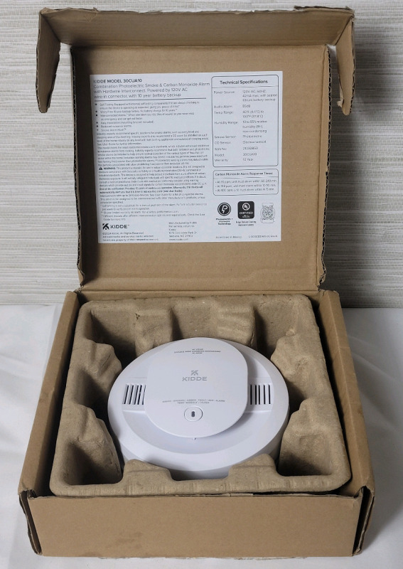 New - Kidde Combination Photoelectric Smoke / CO Alarm 10 Year Battery Powered . Model # 30CUA10