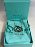 Tiffany & Co. Sterling Silver 1837 Interlocking Circle Two Rings 16&rdquo; Necklace 2004 Boxed with Pouch