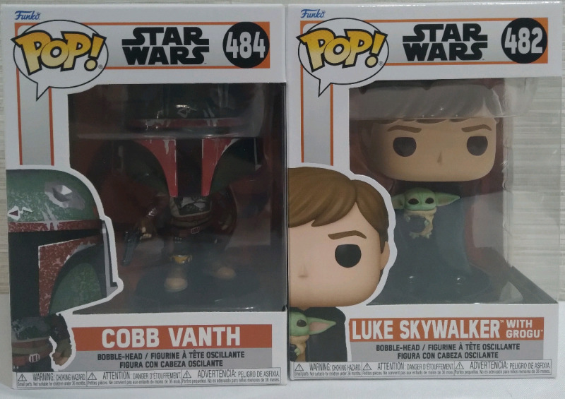 2 New Funko Pop! StarWars The Mandalorian 484 Cobb Vanth & 482 Luke Skywalker with Grogu Bobblehead Collectables 5"