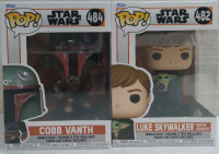 2 New Funko Pop! StarWars The Mandalorian 484 Cobb Vanth & 482 Luke Skywalker with Grogu Bobblehead Collectables 5"