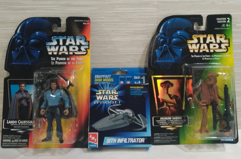 New Star Wars Collectables Lot The Power Of The Force Figures Lando Calrissian & Momaw Nadon & Episode 1 Sith Infiltrators SnapFast Mini Model 1996-1999