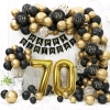 2 New Packs of 70th Birthday Decorations | Includes String Banner " Happy Birthday", Golden & Black Balloons, & Large Numbers "70" in Gold Coloured Balloons