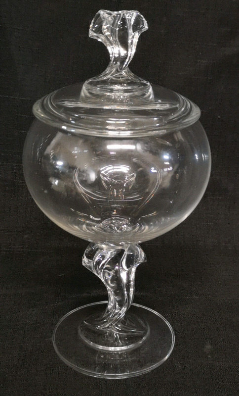 Beautiful Footed Glass Apothecary Lidded Jar - 9" Tall