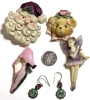 Gorgeous Beaded Shepherd Hook Earrings & 4 Cute Resin Brooches: Shoes, Fairy, Santa & Bear | Largest Brooch 2.25" Long - 3