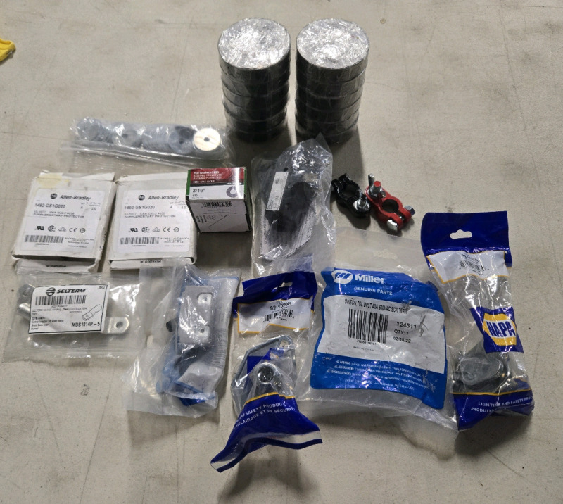 Assorted Electrical Lot | Incluces But Isn't Limited To; 12 Rolls Of Electrical Tape, Cable Lugs, Supplementary Protectors & More!
