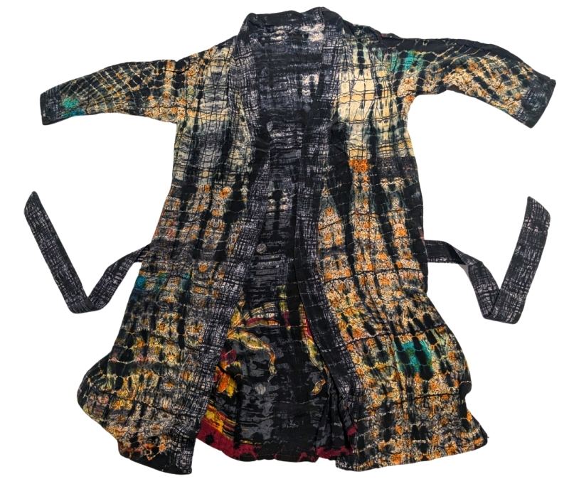Stunning New Ladies Size Small (?) | Hand-Dyed Presumed Silk Kimono-Style Short Robe / Duster w Belt