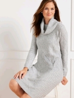 New Size XL | TALBOTS Long Sleeve Chanteclaire Lurex Cable Knit Cowl-Neck Sweater Dress