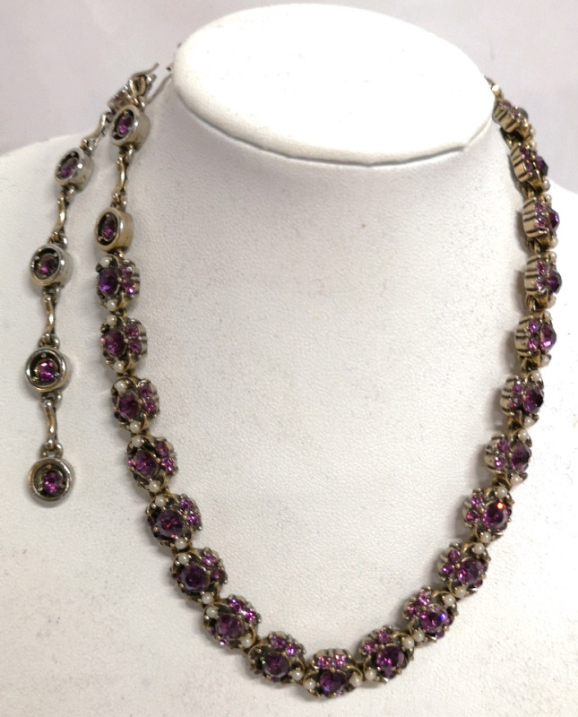 Vintage Signed Hollycraft Choker Style Necklace - Purple Rhinestones