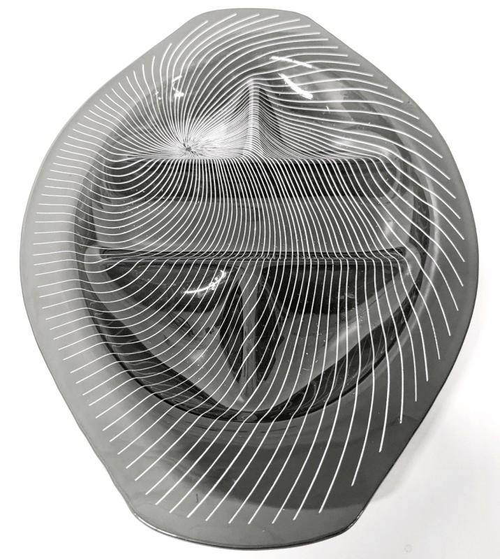 Absolutely HYPNOTIC 1960s Unsigned Lausitzer Glas Kristal Op Smoke Art Glass Serving Dish | 9.4" x 13.5" x 1.25" Tall