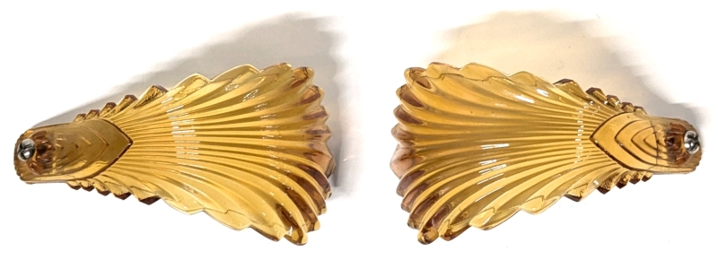 Rare Amber Depression Glass Feathered Curtain Tie-Backs | 4.25" Long ea