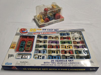 25+ Pcs | Excite Die Cast Vehicle Set W/ 2 Vehicle Launchers & Blue.Box F-1 Racer Measuring 8.5" x 5.5" x 4.5"